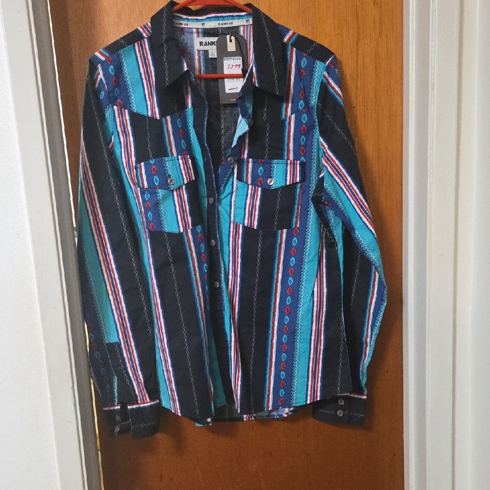 Western Cowgirl Rodeo Striped Button Down Shirt